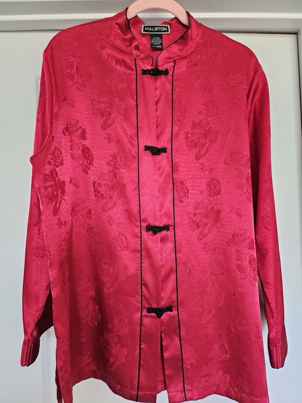 Halston Floral Frog Closure Blouse Pink XL Like New